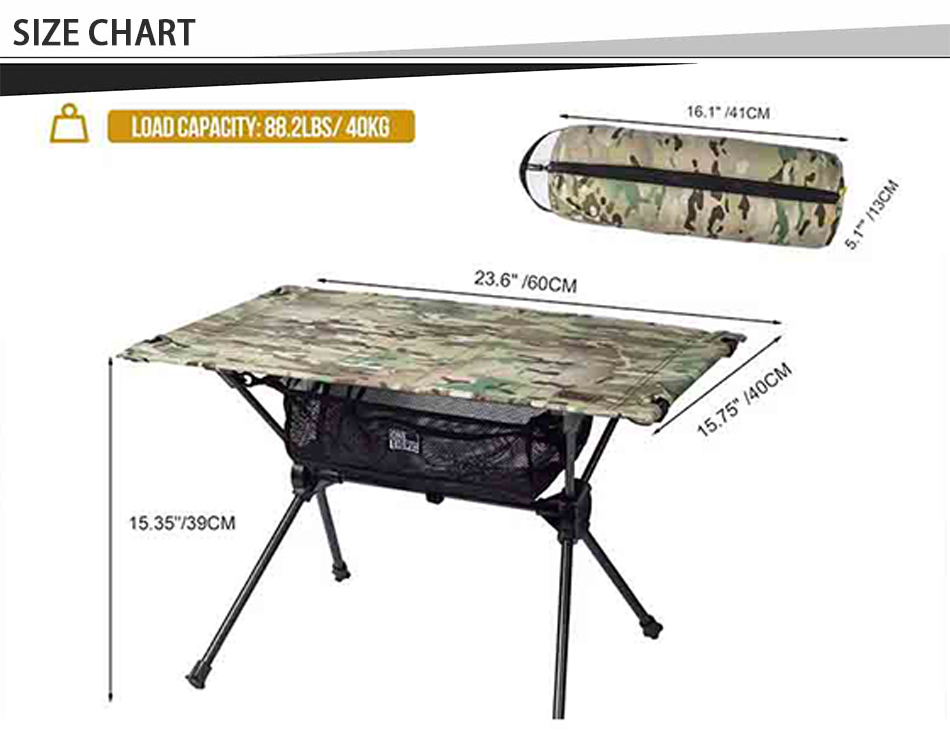 Table de randonnée pliable avec plateau en tissu