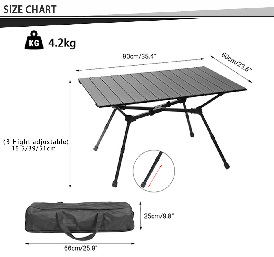 Table pliante réglable en aluminium X Bar