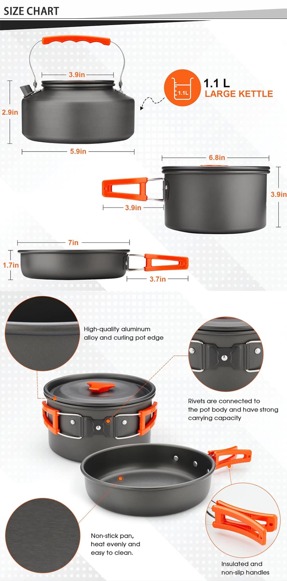 taille de la batterie de cuisine de camp