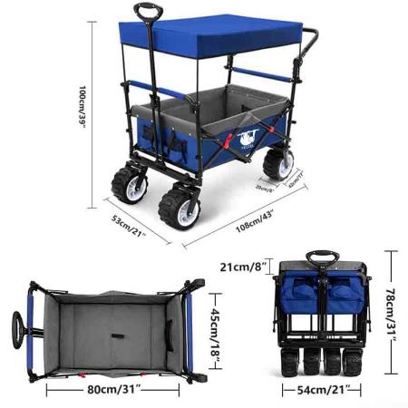 Chariot utilitaire pliable pliable pour sentier de jardin extérieur pour enfants avec couvercle remplaçable 