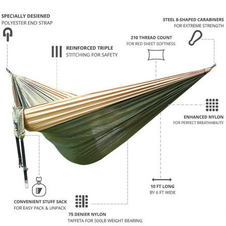 Amazon vente chaude hamac de camping en plein air hamac double portable avec sangle d'arbre 
