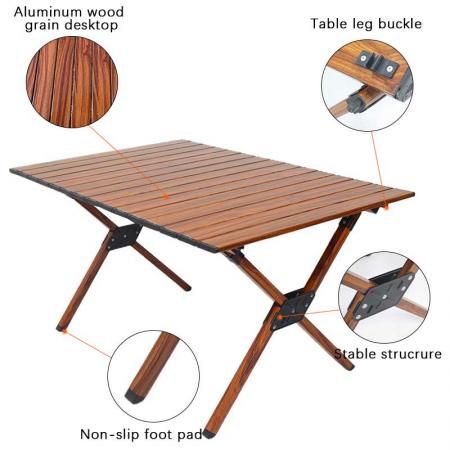 table de camping en plein air table en aluminium pliante table à motif en bois camping en plein air léger pour le camping plage arrière-cours BBQ party 