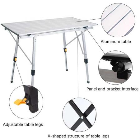 Table pliable portable table réglable en aluminium pliante petite table de camping portable légère pour pique-nique plage en plein air 