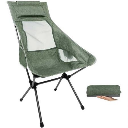 Chaise de randonnée de camping à dossier haut , Capacité de 330 lb , Chaise pliante légère et compacte pour la randonnée, les voyages, le pique-nique à la plage 