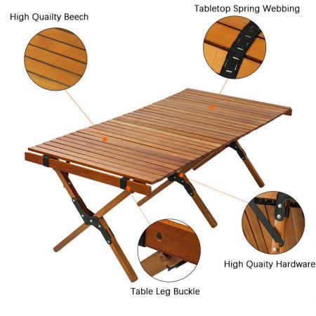 Table en bois extérieure table pliante en bois rouleau camping table de pique-nique pliante pour la pêche à la plage 