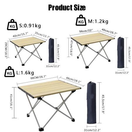 tables d'appoint de camping portables avec plateau en aluminium: table pliante à plateau rigide 