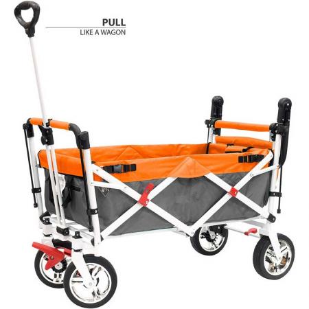 Chariot utilitaire pliable extérieur pliable robuste chariot poussoir avec fonction de freinage grandes roues et auvent pour la plage 