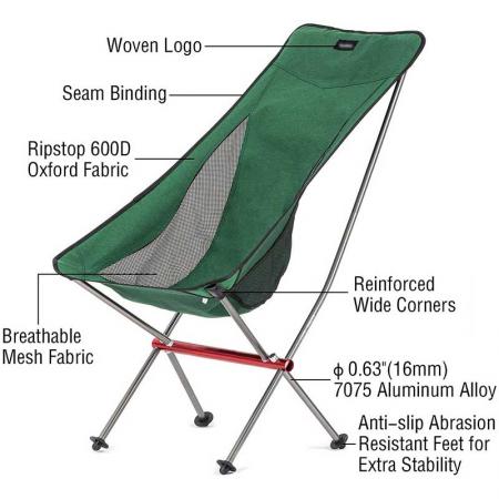 Chaise de plage en aluminium pliante camping chaise légère à dossier haut avec sac de transport pour la randonnée en plein air 
