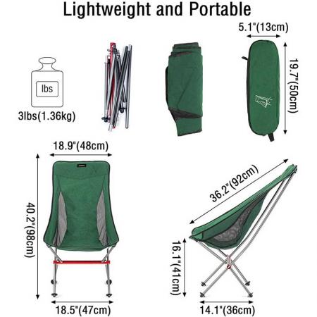 Chaise de plage en aluminium pliante camping chaise légère à dossier haut avec sac de transport pour la randonnée en plein air 