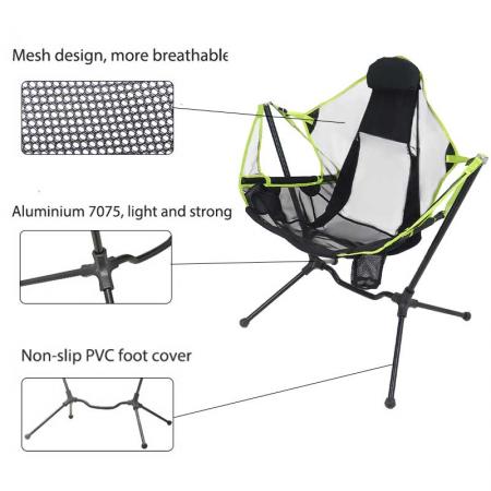 Chaises de camping à bascule chaises de jardin chaises pliantes pour l'extérieur avec sac à main repose-pieds balancer chaise de camp pour la plage balcon voyage pêche pique-nique support jusqu'à 300 lbs 