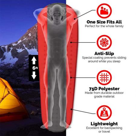 Amazon Hot Sales Coussin de couchage auto-gonflant Rembourrage en mousse légère pour la randonnée Camping en plein air 
