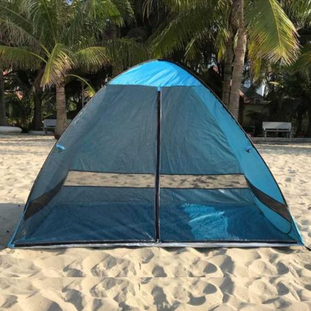 Installation facile tente de plage anti-uv abri d'ombrage de plage auvent de plage tente pare-soleil avec 3 fenêtres en maille pour 2-3 personnes 