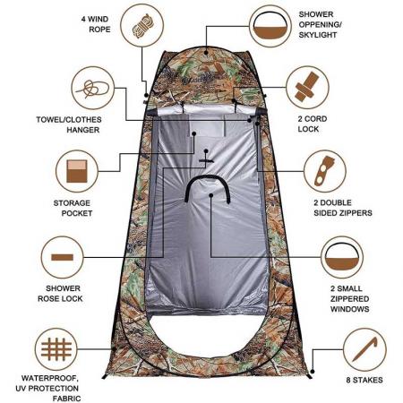 Tente de douche tente d'intimité douche pop up tente de toilettes à langer avec sac de transport pour l'extérieur à l'intérieur
 