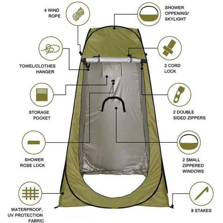 Tente d'intimité pop-up tente de douche de camping dressing avec sac de transport pour la randonnée en plein air
 
