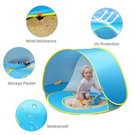 Tente de plage pour bébé abri pare-soleil pop up avec piscine UPF 50+ protection pour bébé ou bébé tente portable
 