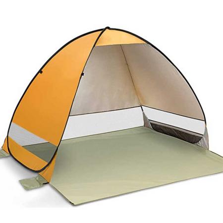 la tente de plage pop-up portable comprend un sac de transport et des piquets de tente
 