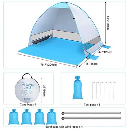 Tente de plage portable pliante UPF 50+ avec protection solaire UV
 