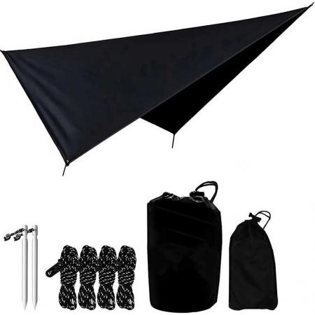 Bâche de camping étanche avec 2 pôles bâches parasol tapis de pique-nique accessoires de camping pour la pêche randonnée
 