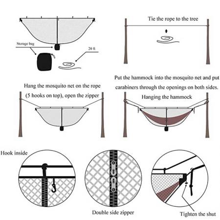 hamac moustiquaire avec système de suspension empêche la fermeture éclair moustiquaire pour une entrée et une sortie faciles.
 