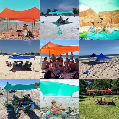 Tente de plage pop-up UPF50+ avec auvent pare-soleil avec poteaux en aluminium pour le camping sur la plage et à l'extérieur
 