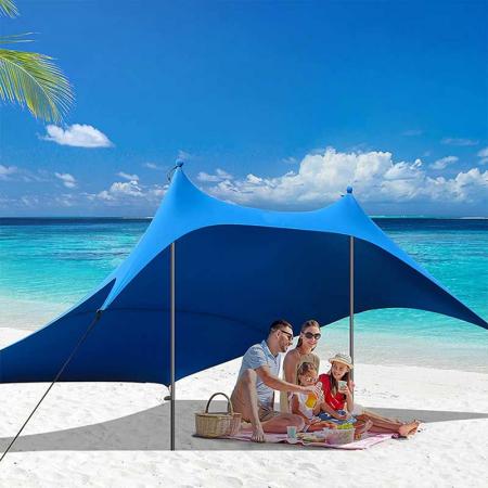 Tente de plage 10 x 10 FT UPF50+ avec poteaux en aluminium pour le camping sur la plage et à l'extérieur
 