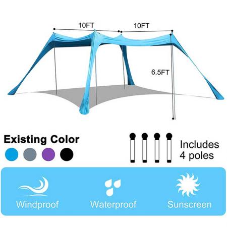 Tente de plage pop-up auvent UPF50 + avec poteaux en aluminium pour le camping sur la plage et à l'extérieur
 