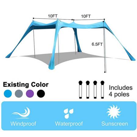 Auvent de pare-soleil de tente de plage pop-up UPF50 + avec auvent portable de poteaux en aluminium pour la plage
 
