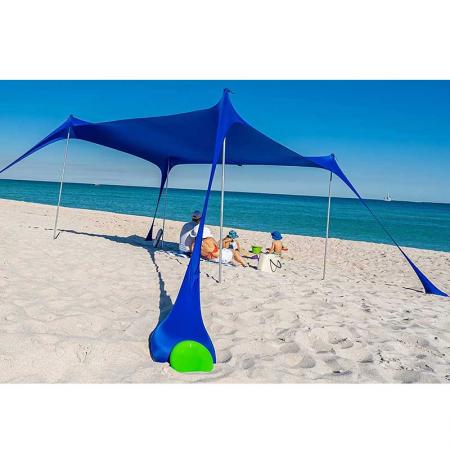 Auvent de plage UPF50 parasol de plage avec 4 poteaux en aluminium 4 pôles grande bâche d'abri solaire portable
 