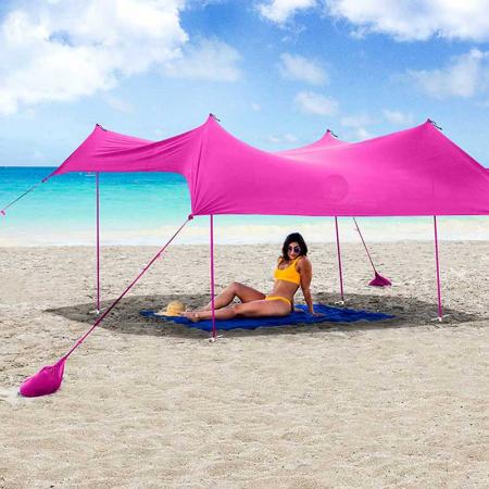 Auvent de tente de plage 4 pôles pare-soleil pop up jardin extérieur UPF50 protection UV léger résistant à l'eau
 