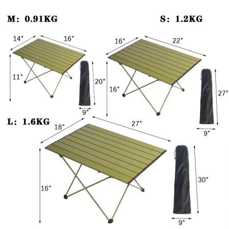 Table pliante portable, table de pique-nique de camp en aluminium pliable avec un sac pour l'extérieur, la randonnée, la randonnée
 