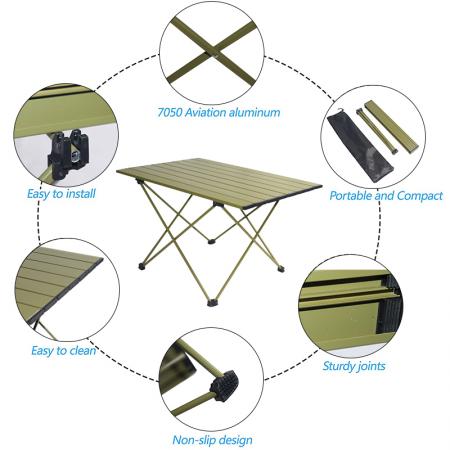 Table pliante portable, table de pique-nique de camp en aluminium pliable avec un sac pour l'extérieur, la randonnée, la randonnée
 