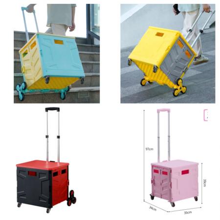 Boîte de rangement en plastique de haute qualité chariot pliant de chariot à provisions portatif de chariot avec 8 roues vert jaune rose 
