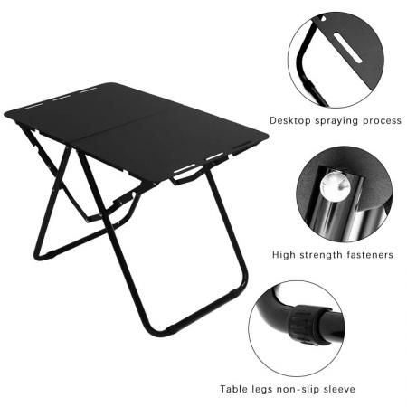 Mini Table de pique-nique de camping en aluminium, pliable et ultralégère, noire, légère et portative, pliable pour la randonnée en plein air
         