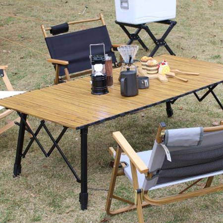 Table de camping extérieure à hauteur réglable enroulable 