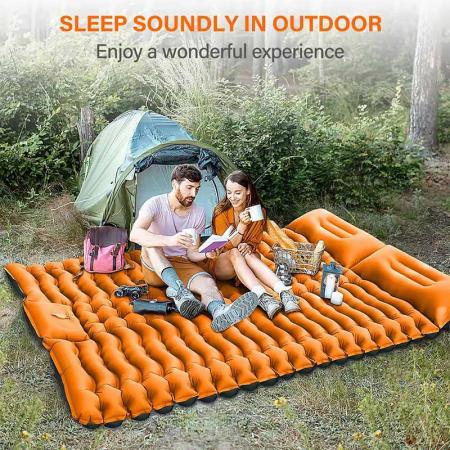 Coussin de camping double gonflant avec oreiller et pompe à pied intégrée
     