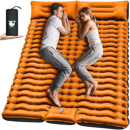 Coussin de camping double gonflant avec oreiller et pompe à pied intégrée
     