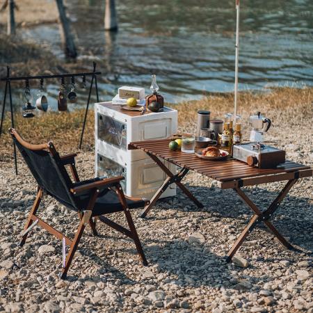 Boîte de rangement pliable extérieure avec couvercles en bois 