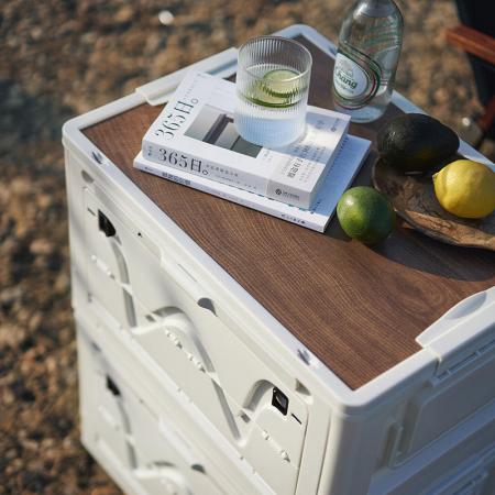 Boîte de rangement pliable extérieure avec couvercles en bois 