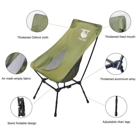 Chaise de camping pliante à dossier haut ultralégère d'extérieur avec sac de transport 