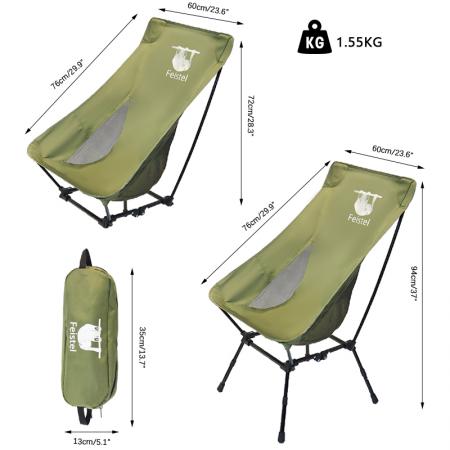 Chaise de camping pliante à dossier haut ultralégère d'extérieur avec sac de transport 