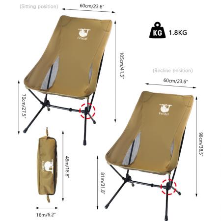 Chaise de camping pliante ultralégère à dossier haut, assise polyvalente, avec sac de rangement 