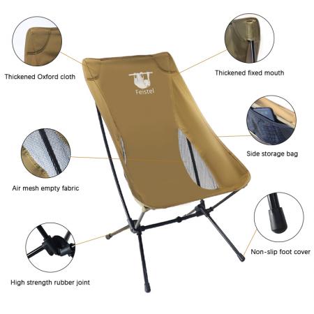 Chaise de camping pliante ultralégère à dossier haut, assise polyvalente, avec sac de rangement 