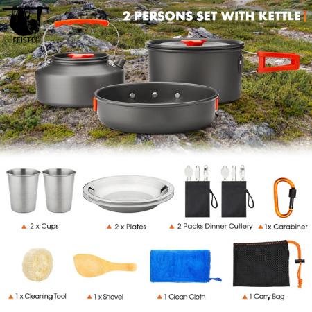 Ensemble d'ustensiles de cuisine portables pour pique-nique de Camping, combinaison de vaisselle pour 2 à 3 personnes 