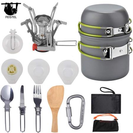 Kit d'ustensiles de cuisine de pique-nique portables en plein air, ensemble de casseroles en alumine, accessoire de cuisine de voyage 