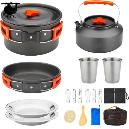 Ensemble d'ustensiles de cuisine portables pour pique-nique de Camping, combinaison de vaisselle pour 2 à 3 personnes 