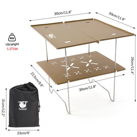 Mini table de camping pliante pratique en aluminium à double couche pour l'extérieur
     