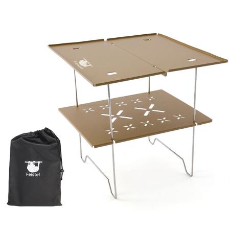 Mini table de camping pliante pratique en aluminium à double couche pour l'extérieur
     