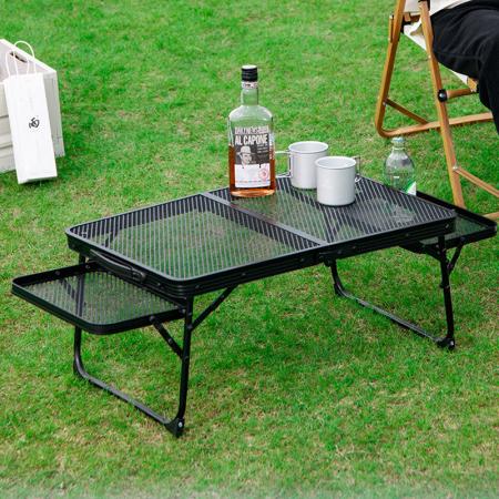 Table pliante d'extérieur en maille métallique pour camping moderne, table de barbecue légère en fer