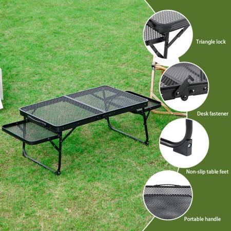 Table pliante d'extérieur en maille métallique pour camping moderne, table de barbecue légère en fer