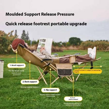 Chaise de pêche inclinable et pliable en métal avec repose-pieds amovible 